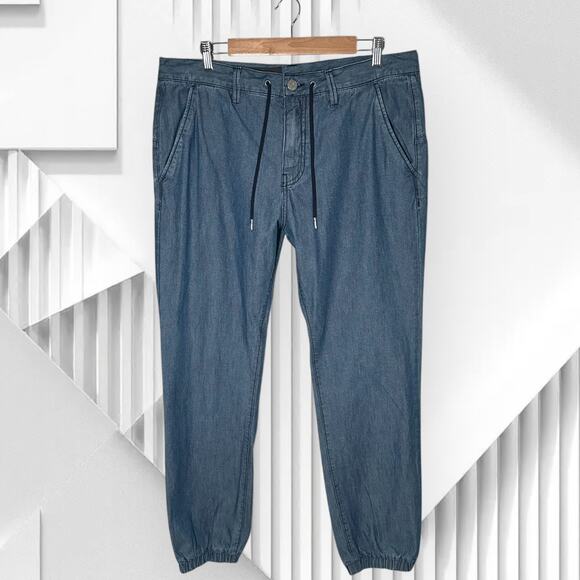ARMANI EXCHANGE Drawstring Chambray Denim Joggers Jeans Stretch Slim Straight 36 - Picture 1 of 10